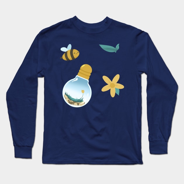 Cute Bee Lightbulb Terrarium Long Sleeve T-Shirt by yellowpomelo